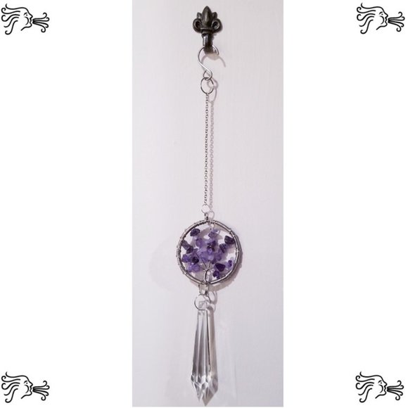 Amethyst Natural Stone Sun Catcher Crystal Prisms Tree of Life Chakra - Picture 2 of 2